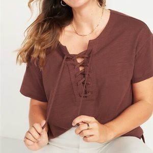 Loose Slub-Knit Lace-Up Top‎ ** Root Beer**